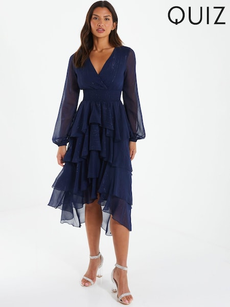 Quiz Chiffon Long Sleeve Tiered Midi Dress (N66278) | €21