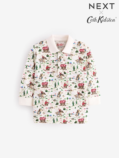 Ecru White Cath Kidston 100% Cotton Long Sleeve Polo Shirt (3mths-7yrs) (N66335) | AED66 - AED76