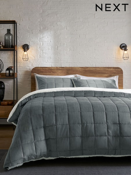 Charcoal Grey Brooklyn Quilted Velvet Duvet Cover and Pillowcase Set (N66346) | €35 - €58