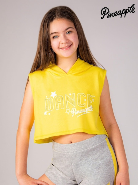 Pineapple Yellow Girls Sleeveless Dance Crop Hoodie (N66392) | 59 QAR