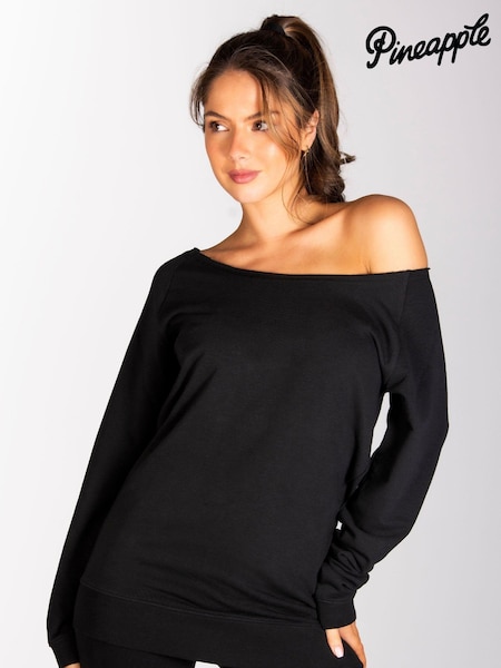 Pineapple Black Womens Off Shoulder Longline Sweatshirt (N66422) | AED175