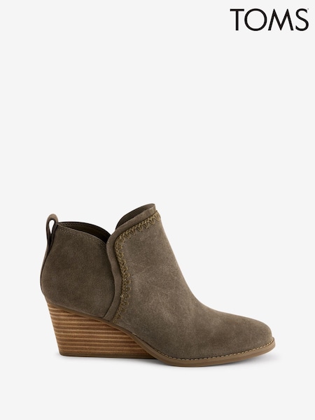 TOMS Green Kaia Wedge Boots in Canteen Suede (N66694) | 573 LEI