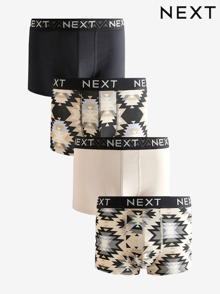 Neutral/Black Pattern Hipsters Boxers 4 Pack (N66708) | €28