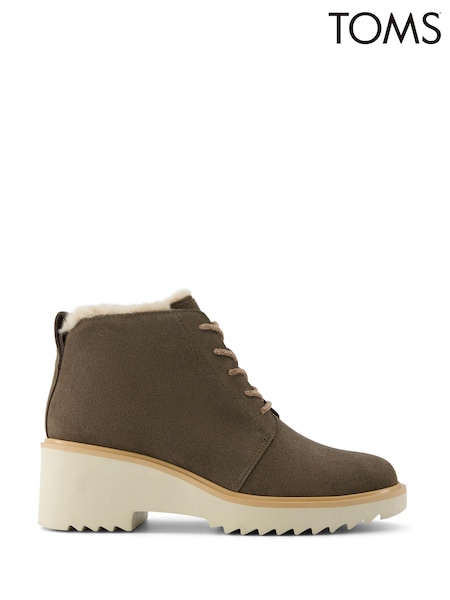 Toms Maude Mid Wedge Lace Up Fur Lined Suede Boots (N66728) | €76