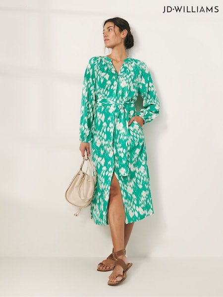 JD Williams Green Printed Belted Kaftan Dress (N67246) | €21.50