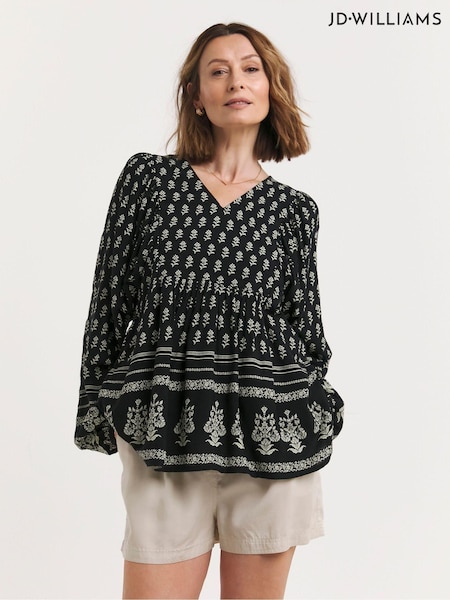 JD Williams Black Printed Batwing Smock Top (N67262) | €24