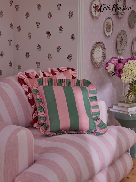 Cath Kidston Soft Pink Ruffle Stripe 100% Cotton Cushion (N67408) | €53