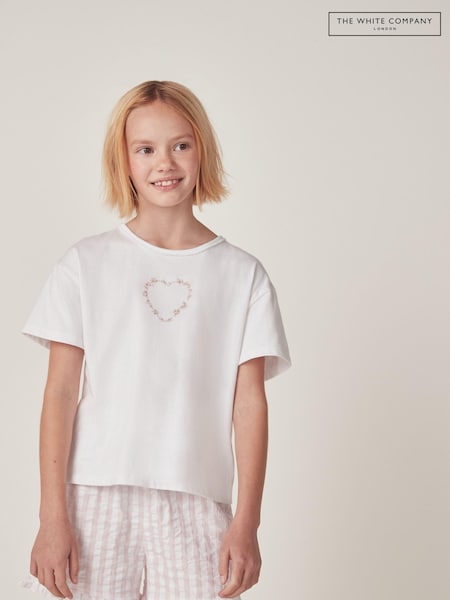 The White Company Cotton Heart Embroidered Gingham Shortie 100% Cotton White Pyjamas (N67460) | €16 - €17