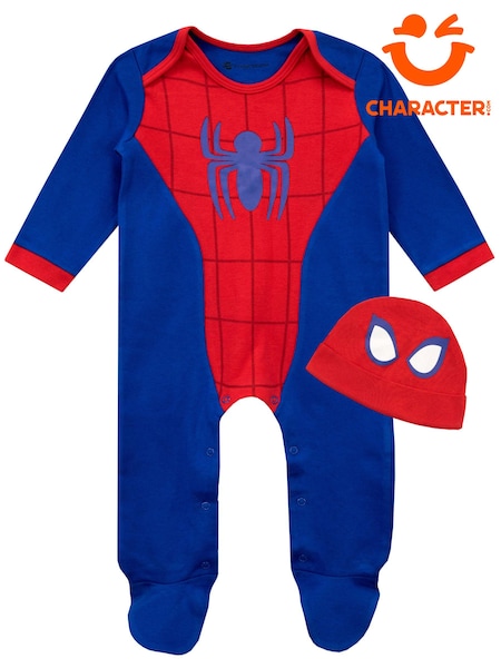 Character Blue/Red Baby Spiderman 100% Cotton Sleepsuit and Hat Set (N67561) | 89 QAR