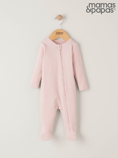 Mamas & Papas Pink Organic Rib Pink Zip Sleepsuit (N67739) | € 25