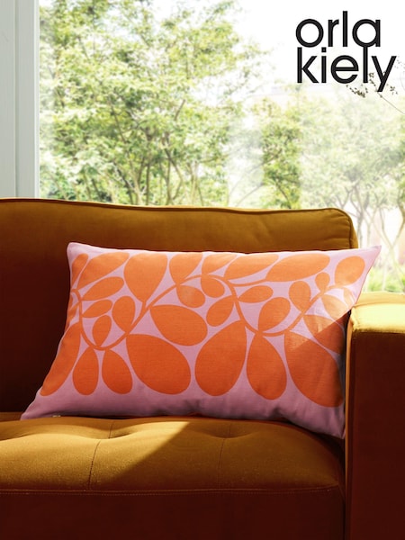 Orla Kiely Tomato Pink Sycarmore Stripe Feather Filled 100% Cotton Cushion (N68947) | 247 QAR