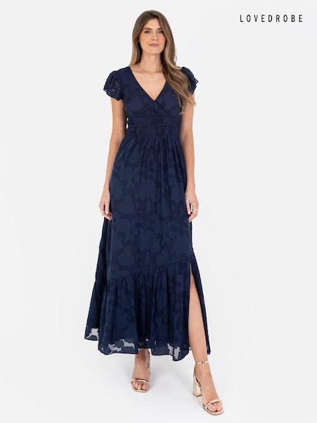 Синий - Lovedrobe Wrap Front Flutter Sleeve Maxi Dress (N68949) | €23