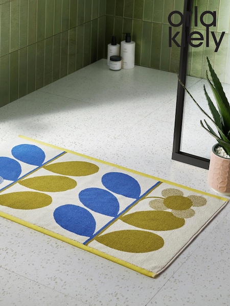 Orla Kiely Blue Fawn Stem Bloom Duo 100% Cotton Bath Mat (N68956) | ₪121
