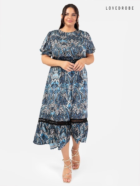 Puff Sleeve Tiered Hem Midi Dress With Frills (N68969) | €46