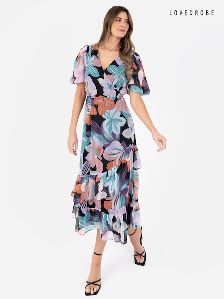Blau - Lovedrobe Midaxi-Kleid in Wickeloptik mit Rüschensaum, Creme (N68973) | 21 €
