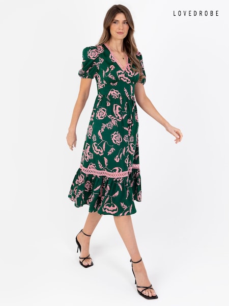 Grün - Lovedrobe Tiered Hem Puff Sleeve Midi Dress (N68974) | 15 €