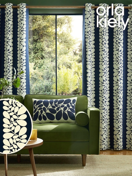 Orla Kiely Space Blue Sycamore Stripe Eyelet Curtains (N68980) | €69 - €199