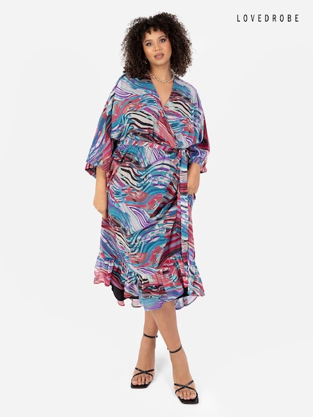 Lovedrobe Wrap Kimono Dress With Ruffled High Low Hem (N68982) | €24