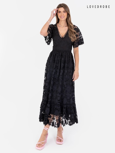 Schwarz - Lovedrobe Midaxi-Kleid mit V-Ausschnitt aus Spitze und Verzierungen (N68983) | 32 €