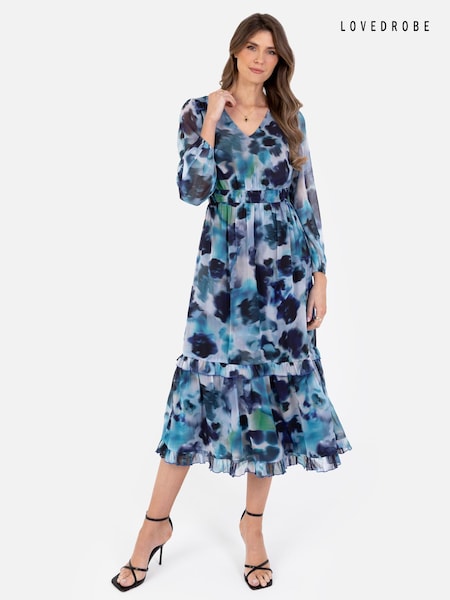 Lovedrobe Blue Ruffle Detail Balloon Sleeve Midaxi Dress (N68985) | €34