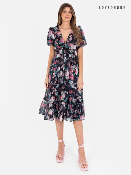 Lovedrobe Shirring Waist Puff Sleeve Midi Dress (N68987) | €34