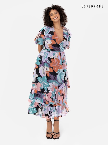 Lovedrobe Cream Faux Wrap Midaxi Dress With Ruffle Hem (N69004) | €34