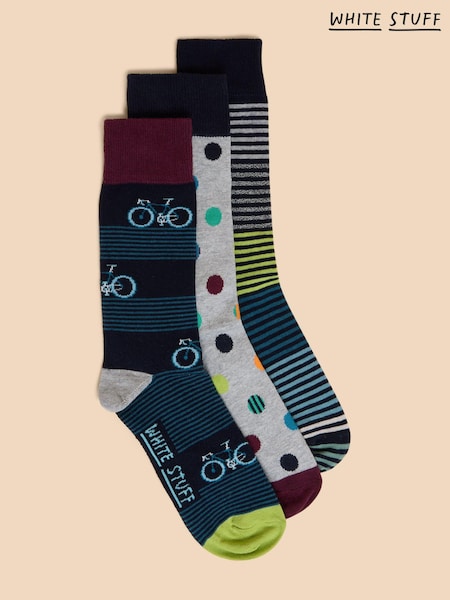 White Stuff Bicycle Ankle Socks 3 Pack (N69138) | €9