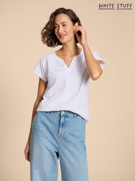 White Stuff White Embroidered Nelly 100% Cotton T-Shirt (N69153) | €50