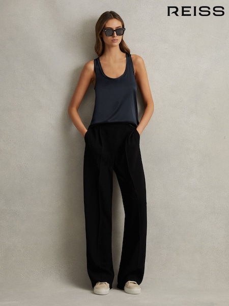 Reiss Black Eden Half-Elasticated Wide Leg Trousers (N69227) | 941 QAR