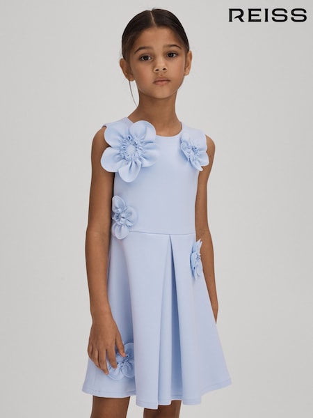 Reiss Lilac Posy Junior Pleated Flower Scuba Dress (N69343) | AED396