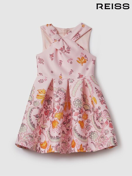 Reiss Pink Alice 13-14 yrs Scuba Bow Fit-and-Flare Dress (N69359) | 463 QAR