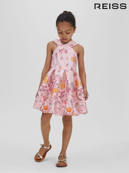 Reiss Pink Alice 4-9 yrs Scuba Bow Fit-and-Flare Dress (N69361) | €80