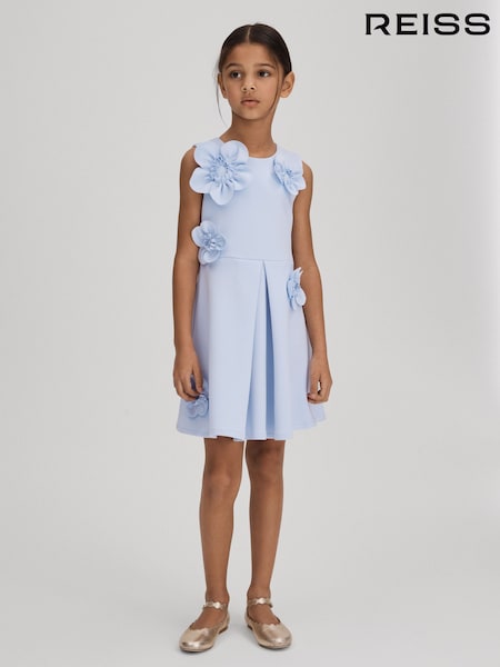 Reiss Lilac Posy Senior Pleated Flower Scuba Dress (N69362) | AED432
