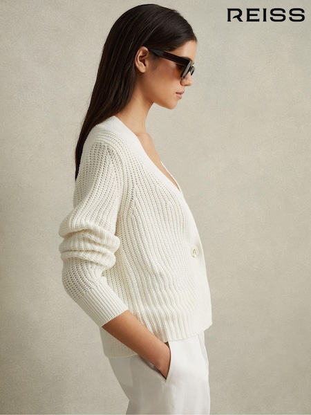 Reiss Ivory Ariana Cotton/Linen Blend Knitted Cardigan (N69366) | €195
