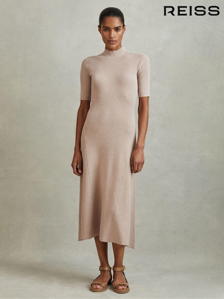 Reiss Neutral Caitlyn Ribbed Bodycon Midi Dress (N69473) | AED1,210