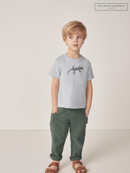 The White Company White Organic Crinkle 100% Cotton Trousers & Gheko Embroidered Top Set (N69601) | €25 - €27