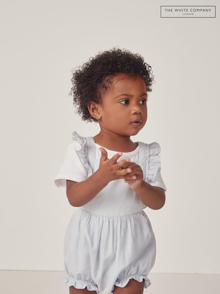 The White Company Blue 100% Cotton Hand Smocked Bubble And Pointelle T-Shirt Set (N69629) | €22