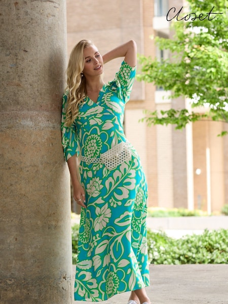 Closet London Green Wrap Tie Waist Dress (N69801) | €70
