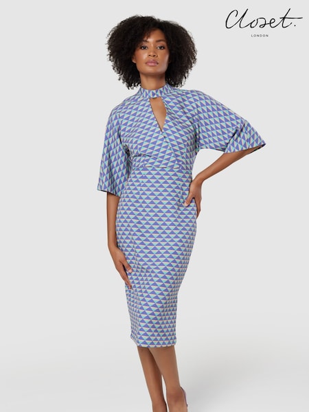 Closet London Purple Geometric Print Pencil Midi Dress (N69808) | €54