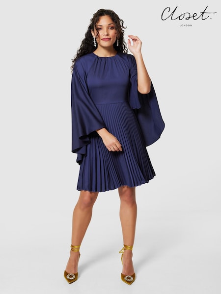 Closet London Blue Pleated Cape Dress (N69825) | €31