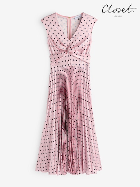 Closet London Pink Soft Twist Detail Pleated A- line Dress (N69835) | €39