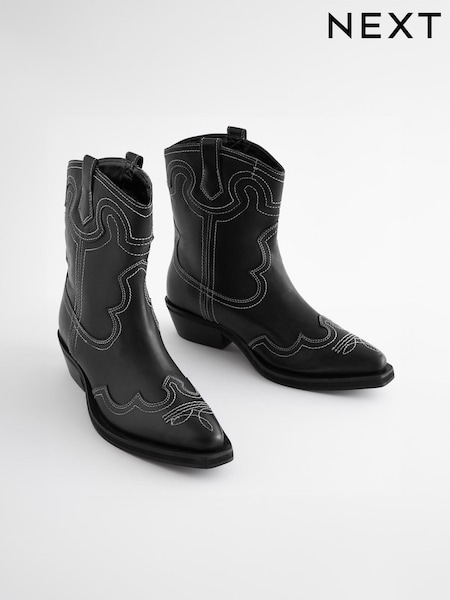 Black Forever Comfort® Stitched Western Cowboy Leather Boots (N69881) | €38