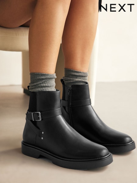 أسود - Forever Comfort® Chelsea Buckle Ankle Boots (N69886) | ‏7 د.ب.‏