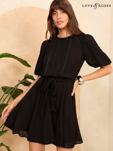 Love & Roses Puff SLeeve Dobby Mini Dress (N69902) | 171 LEI
