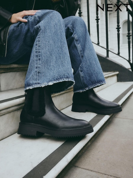 Black Standard/Wide Fit Forever Comfort® Faux Fur Lined Chelsea Ankle Boots (N69906) | CA$110