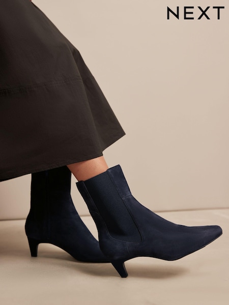 Navy Suede Extra Wide Fit Forever Comfort® Chisel Toe Chelsea Ankle Boots (N69911) | LEI 383