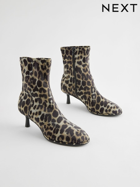 Leopard Extra Wide Fit Forever Comfort® Skinny Heel Ankle Sock Boots (N69922) | AED94