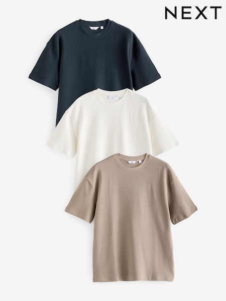 Navy/White/Stone 3 Pack Relaxed Fit Ottoman Texture T-Shirt (N69970) | € 36