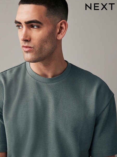 Green 100% Cotton Textured Microwaffle T-Shirt (N69975) | € 10
