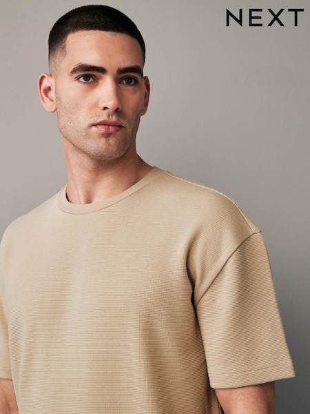 Ecru 100% Cotton Textured Microwaffle T-Shirt (N69977) | 39 QAR